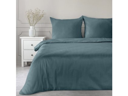 Saténové posteľné obliečky VERA s jemnými prúžkami v morskej modrej farbe