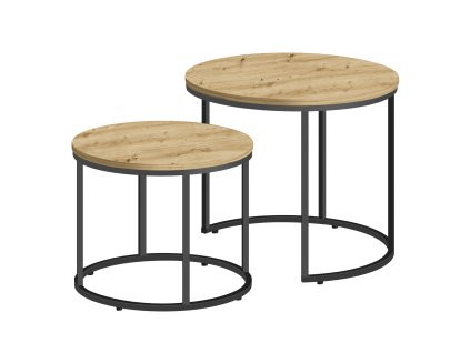 Set 2ks kávových stolíkov - dub artisan / čierne nohy