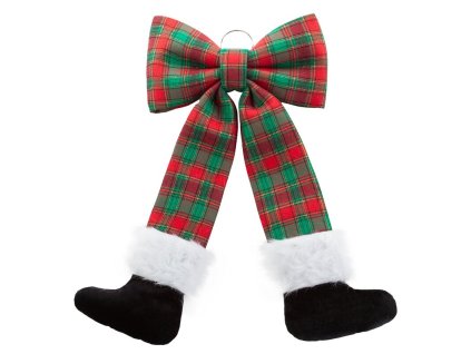 Vianočná ozdoba s mašľou a čižmami 38 x 65 cm - dekoračná závesná ozdoba na dvere alebo stenu