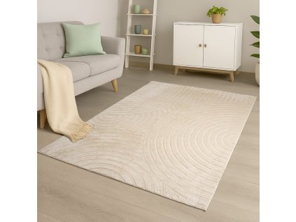Moderný kožušinový koberec Waves 501 béžový 1