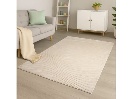 Moderný kožušinový koberec Waves 503 béžový 1