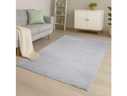 Moderný kožušinový koberec Waves 503 sivý 1