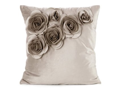 Obliečka na vankúš s ROSES aplikáciou ruží 45x45cm - tmavobéžová