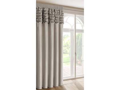 Zamatový záves ROSES 13 na páske 140 x 270 cm v béžovej farbe