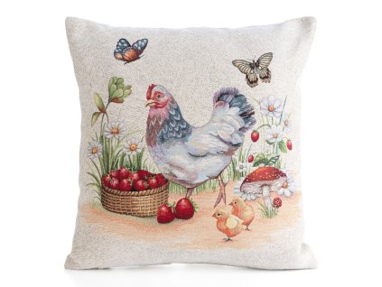 Dekoračná gobelínová obliečka na vankúš so sliepočkou 45 x 45 cm