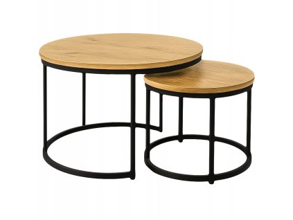 Set okrúhlych 2ks kávových stolíkov 70 50cm 2ks Dub prírodný 1