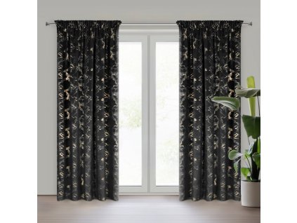 Zamatový záves RAJA na riasiacej páske 140 x 270 cm v čiernej farbe