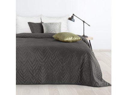 Zamatový prehoz na posteľ LUIZ 6 v grafitovej farbe