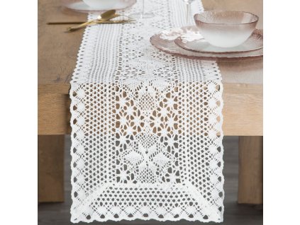 Čipkovaná štóla na stôl MEGGY - biela 32x140cm
