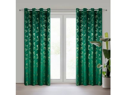 Zamatový záves RAJA na dekoračných kolieskach 140 x 250 cm v tmavozelenej farbe