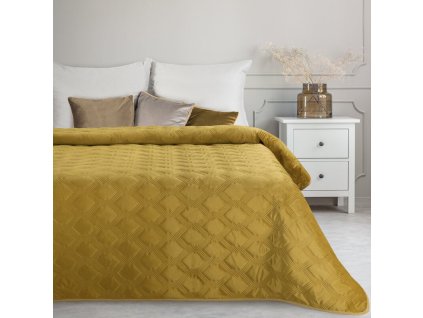 Elegantný zamatový prehoz na posteľ SOFIA 5 medovozlatý