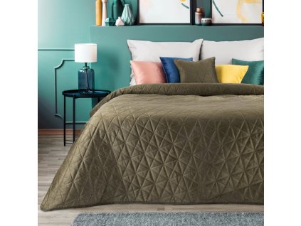 Zamatový prehoz na posteľ LUIZ3 v hnedej farbe