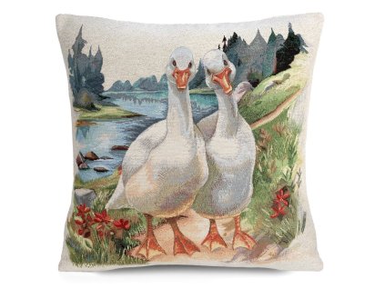 Dekoračná gobelínová obliečka na vankúš s húskami 45 x 45 cm
