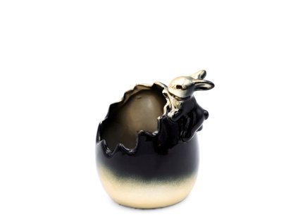 Veľkonočná figúrka vajíčka so zajačikom v čierno-zlatej farbe