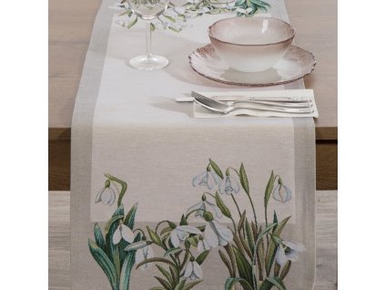Gobelínový behúň na stôl so snežienkami 40 x 100 cm