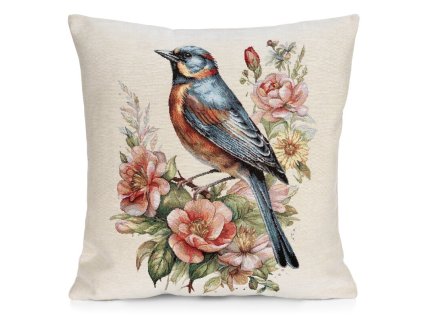 Dekoračná gobelínová obliečka na vankúš s vtáčikom 45 x 45 cm