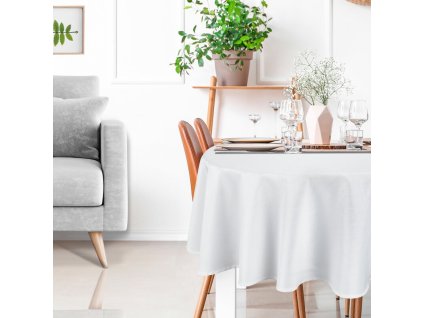 Okrúhly vodeodolný obrus KATE v bielej farbe - priemer 150 cm