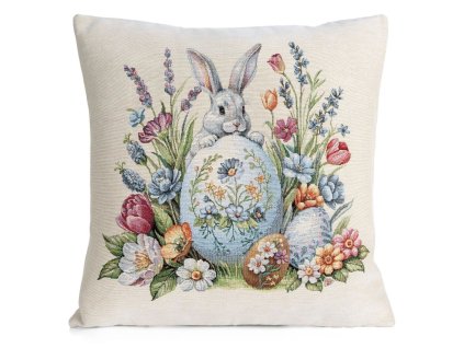 Dekoračná gobelínová obliečka na vankúš so zajačikom a kraslicou