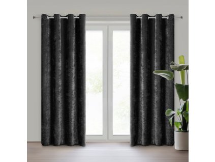 Dekoračný záves VANI so ženilkovou štruktúrou na dekoračných kolieskach v čiernej farbe