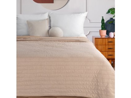 Prehoz na posteľ SELEN z imitácie ľanu - oranžový