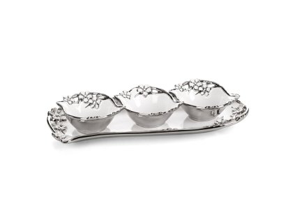 Servírovacia tácka s 3 miskami 39x18 cm - biela