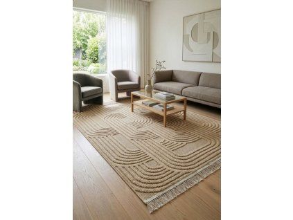 Koberec s BOHO vzorom LINEA2, béžový