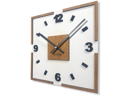 Nástenné hodiny Scandi 30×30 cm – biele s dekorom duba