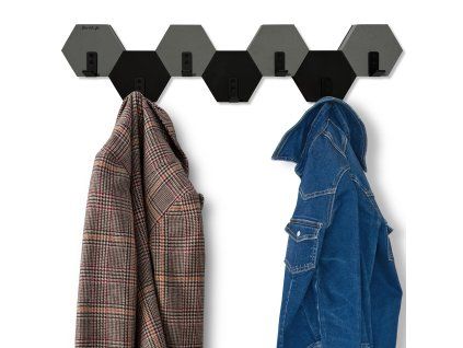 Nástenný vešiak Hexagon 77 cm – čierno-sivý