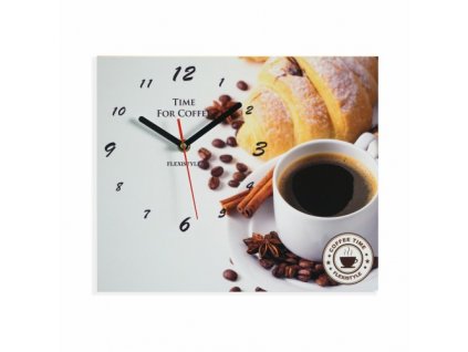 Moderné hodiny do kuchyne Káva & Croissant