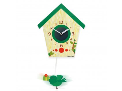 Detské nástenné hodiny Zelená búdka s kyvadlom