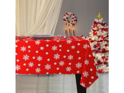 Červený Vianočný obrus s vločkami