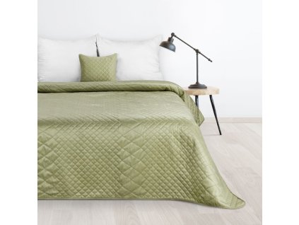 Zamatový prehoz na posteľ LUIZ3 v olivovo zelenej farbe