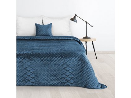 Zamatový prehoz na posteľ LUIZ3 v granátovo modrej farbe