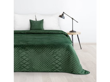Zamatový prehoz na posteľ LUIZ3 v tmavo zelenej farbe