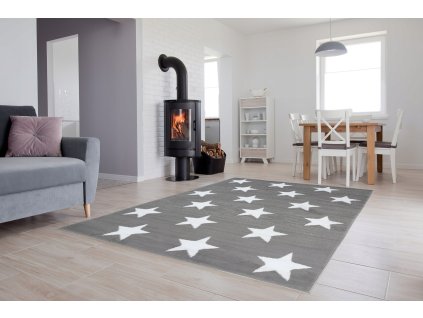 Moderný koberec HOME art sivý s hviezdami