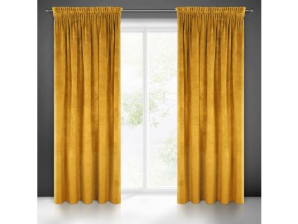 Záves VILLA z exkluzívneho zamatu 140 x 270 cm v horčicovej farbe - riasiaca páska