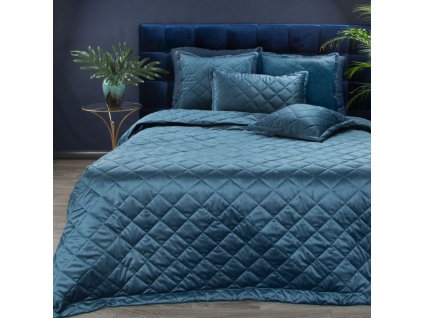 Luxusný zamatový prehoz na posteľ KRISTIN1 v modrej farbe