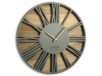 Moderné drevené hodiny EKO Loft Roman 50cm sivé