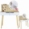 Toaletný stolík s LED zrkadlom SCANDI biely+svetlý buk