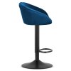Zamatová barová stolička EAST - tmavomodrá (čierna noha)