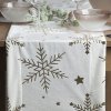 Vianočný zamatový behúň na stôl v bielej farbe so zlatými vločkami 40 x 140 cm