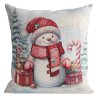 Vianočná gobelínová obliečka na vankúš - Snehuliak s darčekmi