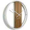 Okrúhle nástenné hodiny LOFT OVAL s dubovým drevom 50 cm – biele