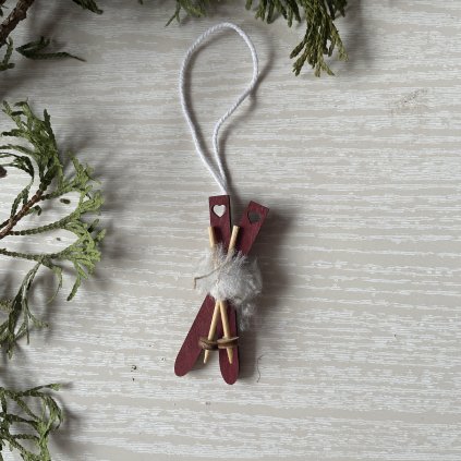 Vánoční ozdoba - dřevěné lyže 1ks