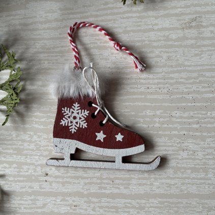 Vánoční přízdoba - dřevěné brusle 1ks