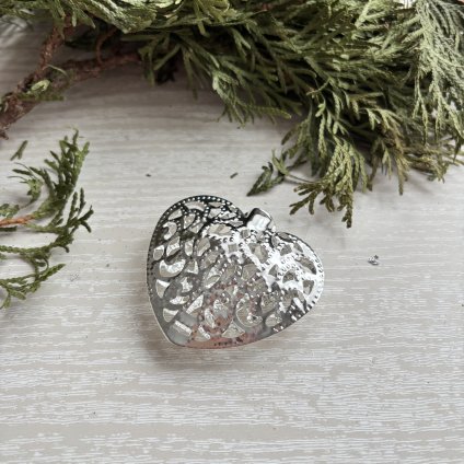 Kovové srdíčko stříbrné 5x6cm