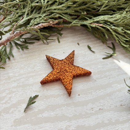 Oranžová hvězda plast/glitter