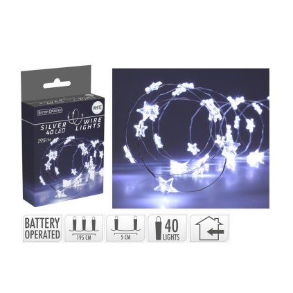 SILVER WIRE STAR 40LED WHITE BO