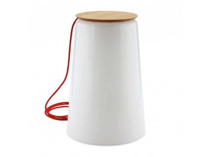 Pilzkopf svítící stolek nebo taburet, dub, textilní kabel s vypínačem