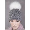 Dámská pletená čepice s kožešinovou bambulí C004